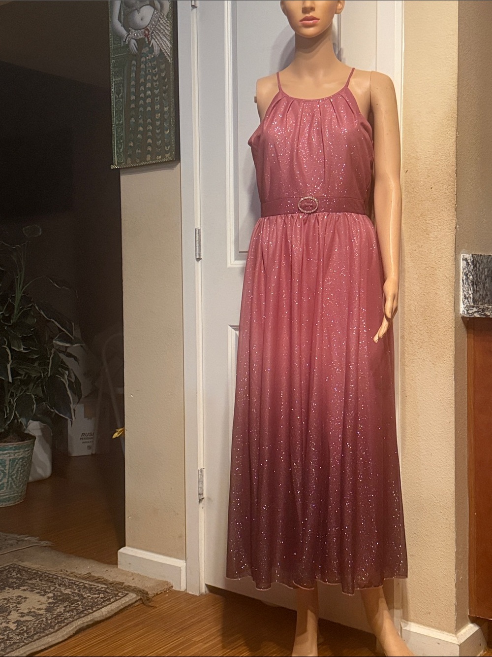NWT Glitter Maxi Dress in Dusty Rose